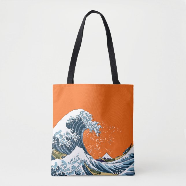 Orange Great Wave off Kanagawa Modern Pop Tote Bag (Front)