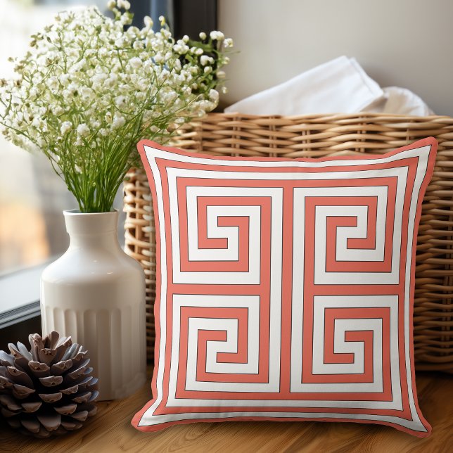 Orange Greek Key Geometric Pattern Cushion (Creator Uploaded)
