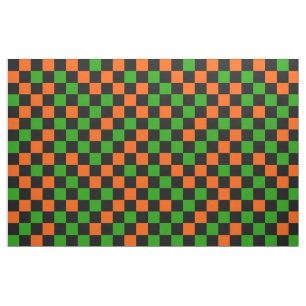 Orange Green And Black Chequered Pattern Fabric