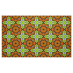 Orange, green and black geometric pattern fabric