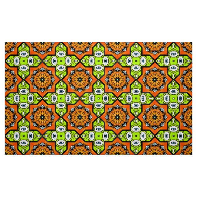 Orange, green and black geometric pattern fabric (Fat Quarter)