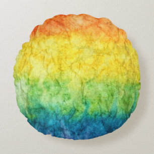 Orange green and blue abstract painting round cushion