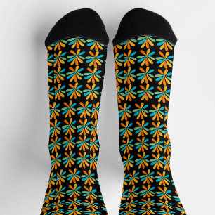 Orange,Green And Blue Flowers Socks