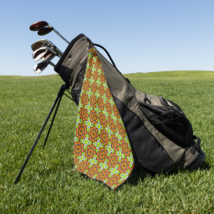 Orange, green and blue patterned golf towel