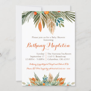 Orange, Green, and Brown Floral Baby Shower  Invitation
