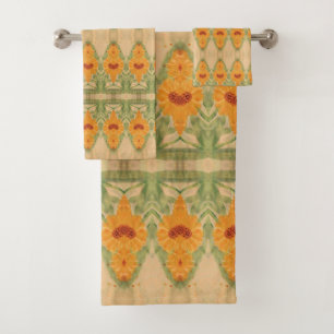 Orange Green And Taupe Bath Towel Set