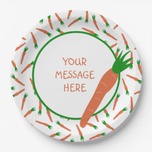 Orange, Green and White Carrots Patterned Print Paper Plate