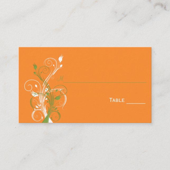 Orange, Green, and White Floral Place Cards (Front)