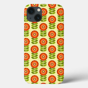 Orange, Green And Yellow Retro Flower Pattern iPhone 13 Case