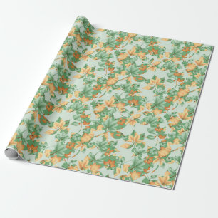 ORANGE & GREEN AUTUMN LEAVES WRAPPING PAPER