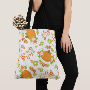 ORANGE & GREEN AUTUMN TURKEYS & FLOWERS TOTE BAG
