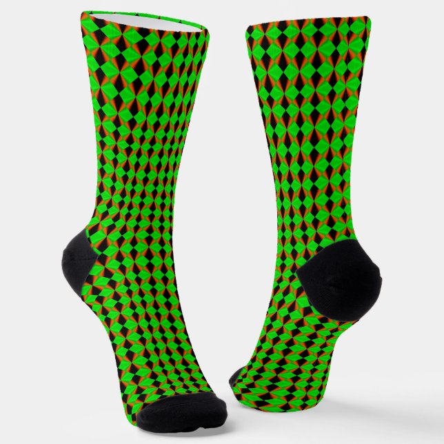 Orange Green Black Diamond Pattern Socks (Angled)