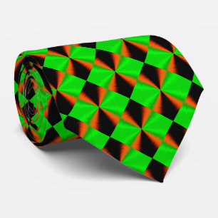 Orange Green Black Diamond Pattern Tie