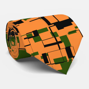 Orange Green Black Digital Camo Pattern Tie