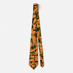 Orange Green Black Digital Camo Pattern Tie