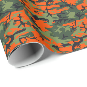 Orange Green Black Hunting Camo Camouflage Wrapping Paper