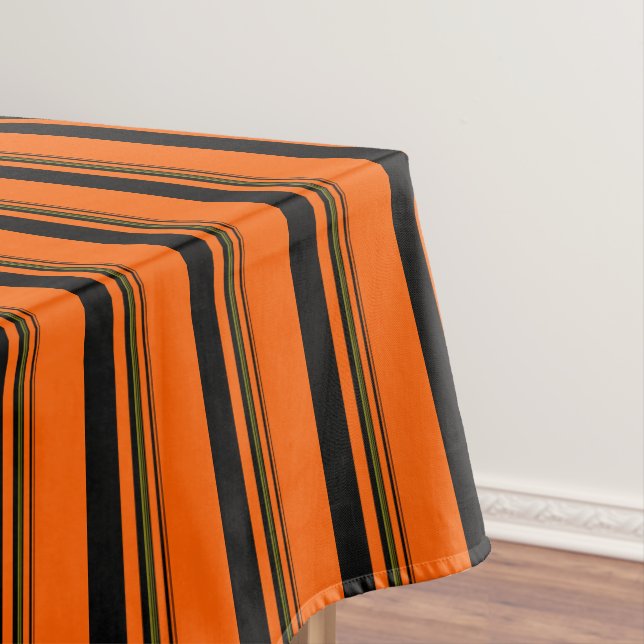 Orange Green Black Stripes Tablecloth (In Situ)