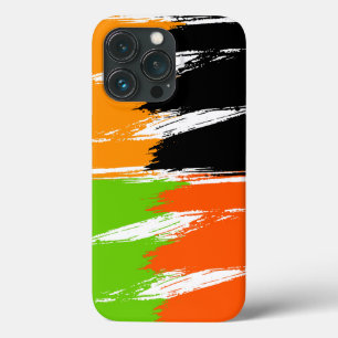 Orange Green Black White Brush Stroke Paint iPhone 13 Pro Case