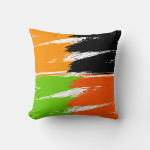 Orange Green Black White Brush Stroke Paint Cushion