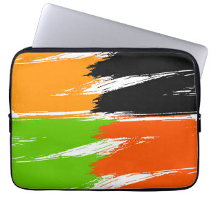 Orange Green Black White Brush Stroke Paint Laptop Sleeve