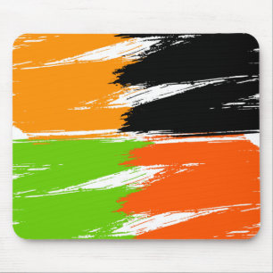 Orange Green Black White Brush Stroke Paint Mouse Pad