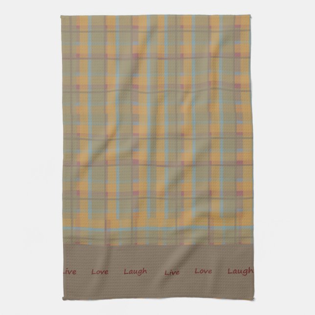 Orange Green Blue Red Brown Plaid Tea Towel (Vertical)