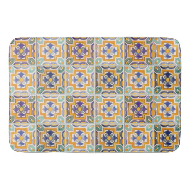 Orange-Green-Blue Tile Bath Mat (Front)