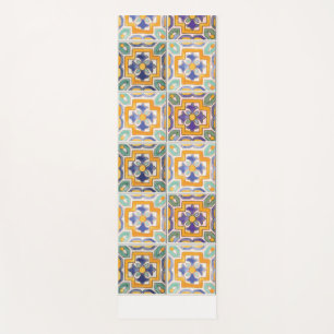 Orange-Green-Blue Tile Yoga Mat