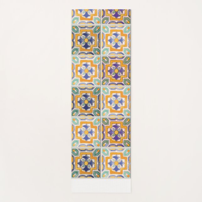 Orange-Green-Blue Tile Yoga Mat (Front)