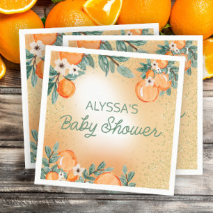Orange Green Boy Girl Citrus Fruit Baby Shower  Napkin
