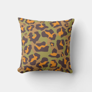 Orange, green, brown leopard animal print pattern cushion