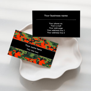 Orange Green Camouflage, Military, Army Business Card
