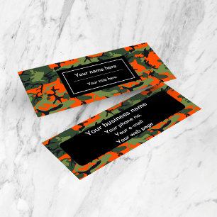 Orange Green Camouflage, Military, Army Mini Business Card