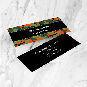 Orange Green Camouflage, Military, Army Mini Business Card