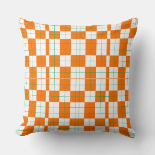 Orange Green Chequerboard Pattern Cushion
