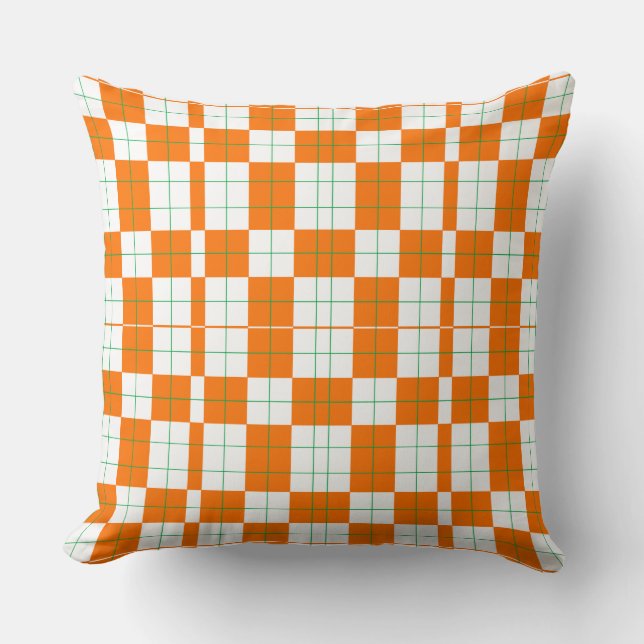 Orange Green Chequerboard Pattern Cushion (Front)