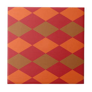 Orange Green Chequered Diamond Pattern  Ceramic Tile