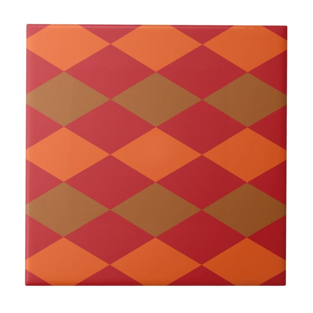 Orange Green Chequered Diamond Pattern  Ceramic Tile (Front)