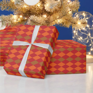 Orange Green Chequered Diamond Pattern  Wrapping Paper