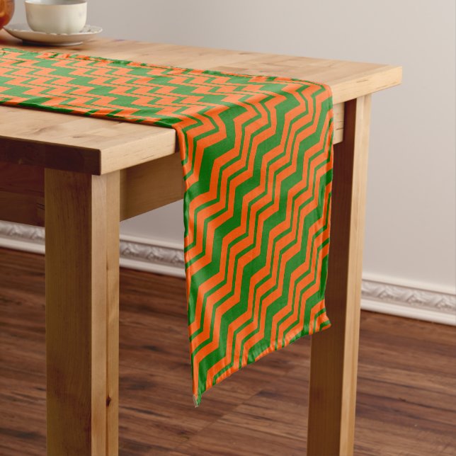 Orange Green Chevron Zigzag Design  Short Table Runner (In Situ)