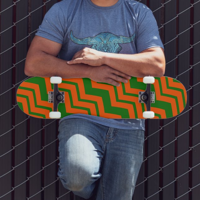 Orange Green Chevron Zigzag Design  Skateboard (Outdoor 3)