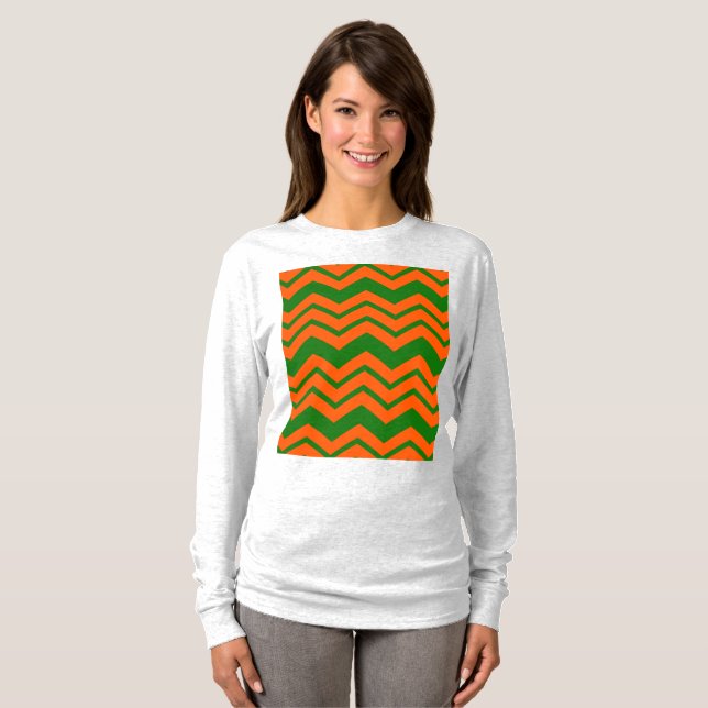 Orange Green Chevron Zigzag Design  T-Shirt (Front Full)