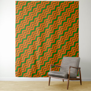 Orange Green Chevron Zigzag Design  Tapestry