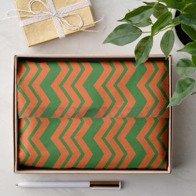 Orange Green Chevron Zigzag Design  Tissue Paper (Gift)
