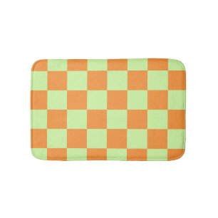 Orange Green Citrus Chequered Gingham Pattern Bath Mat