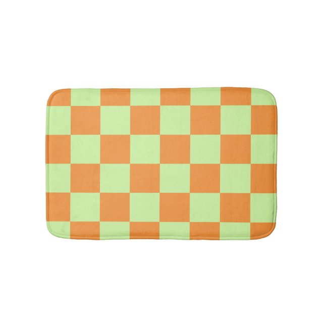 Orange Green Citrus Chequered Gingham Pattern Bath Mat (Front)