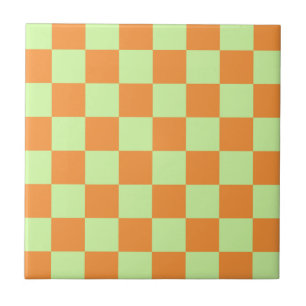 Orange Green Citrus Chequered Gingham Pattern Ceramic Tile
