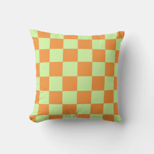 Orange Green Citrus Chequered Gingham Pattern Cushion