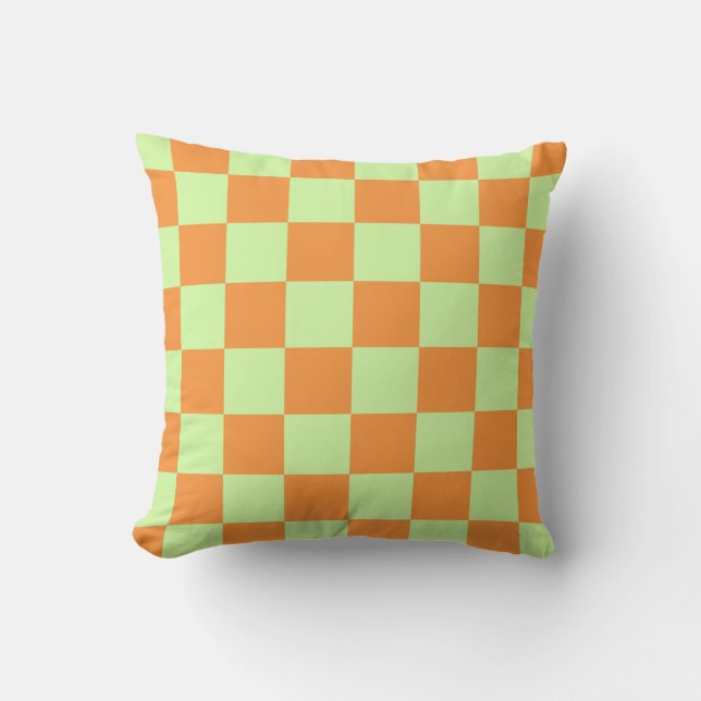 Orange Green Citrus Chequered Gingham Pattern Cushion (Front)