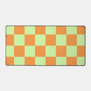 Orange Green Citrus Chequered Gingham Pattern Desk Mat